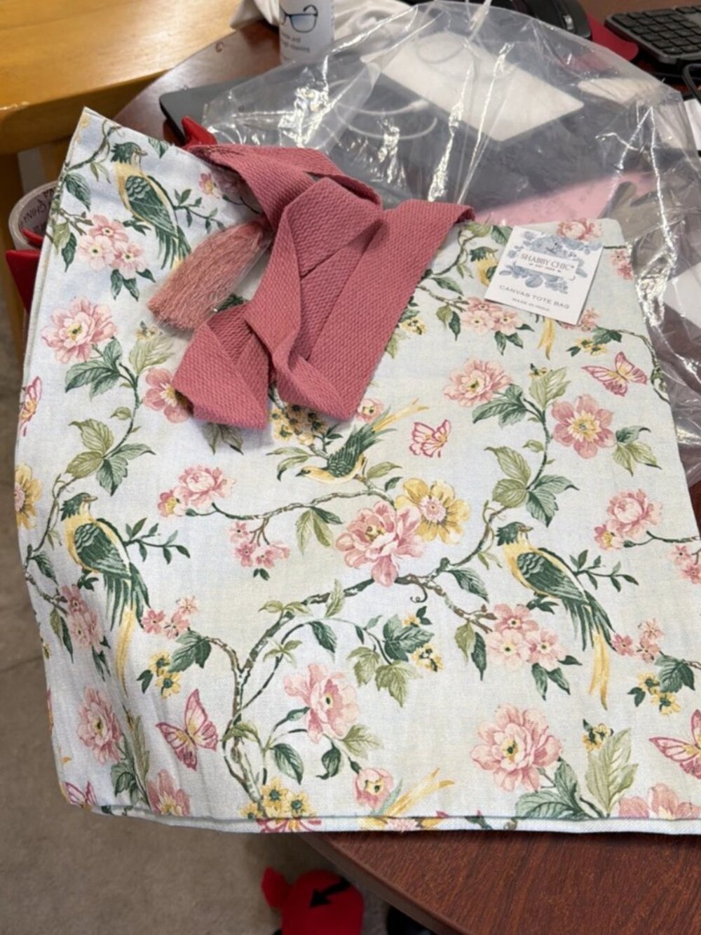 SHABBY CHIC Canvas Tote Bag In Green - Floral/Butterflies/Birds - NWT